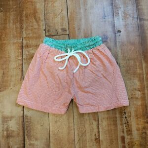 Smocked Threads swim trunks 2T boys green orange check cotton vacation beach